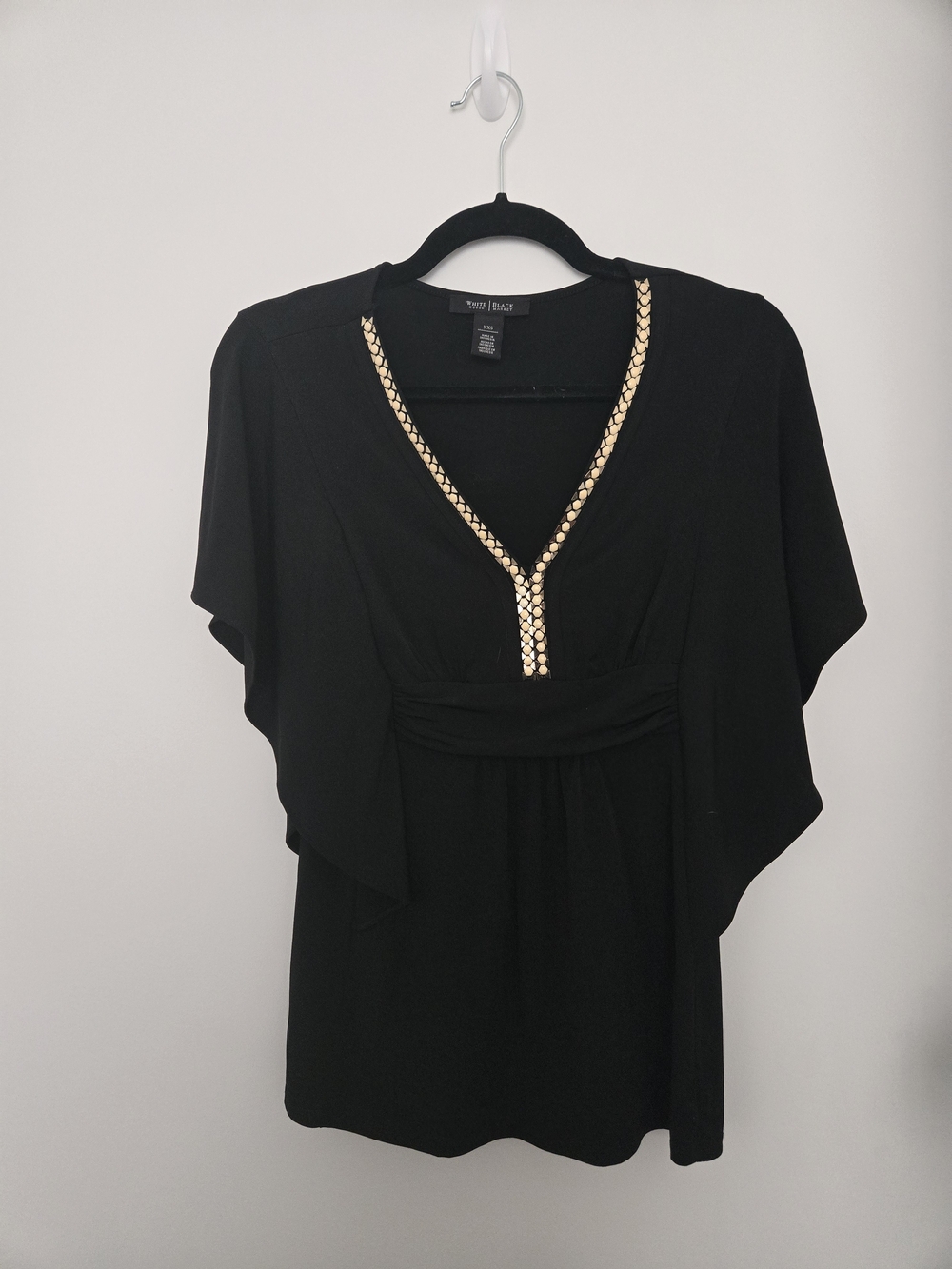 White House Black Market Black Top with Gold Trim Detail